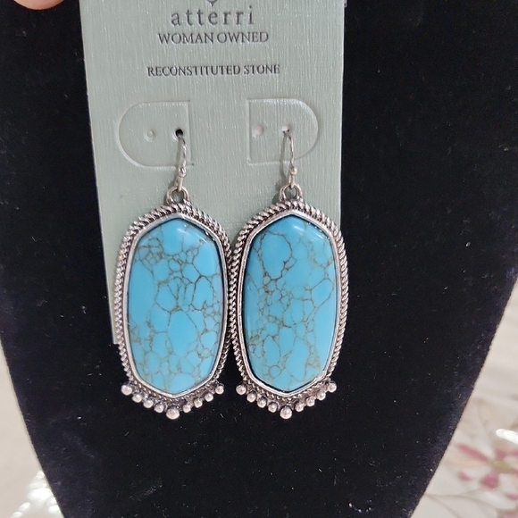 🔹️ATTERRI🔹️ reconstituted Stone Turquoise Silver Earrings - Picture 1 of 6